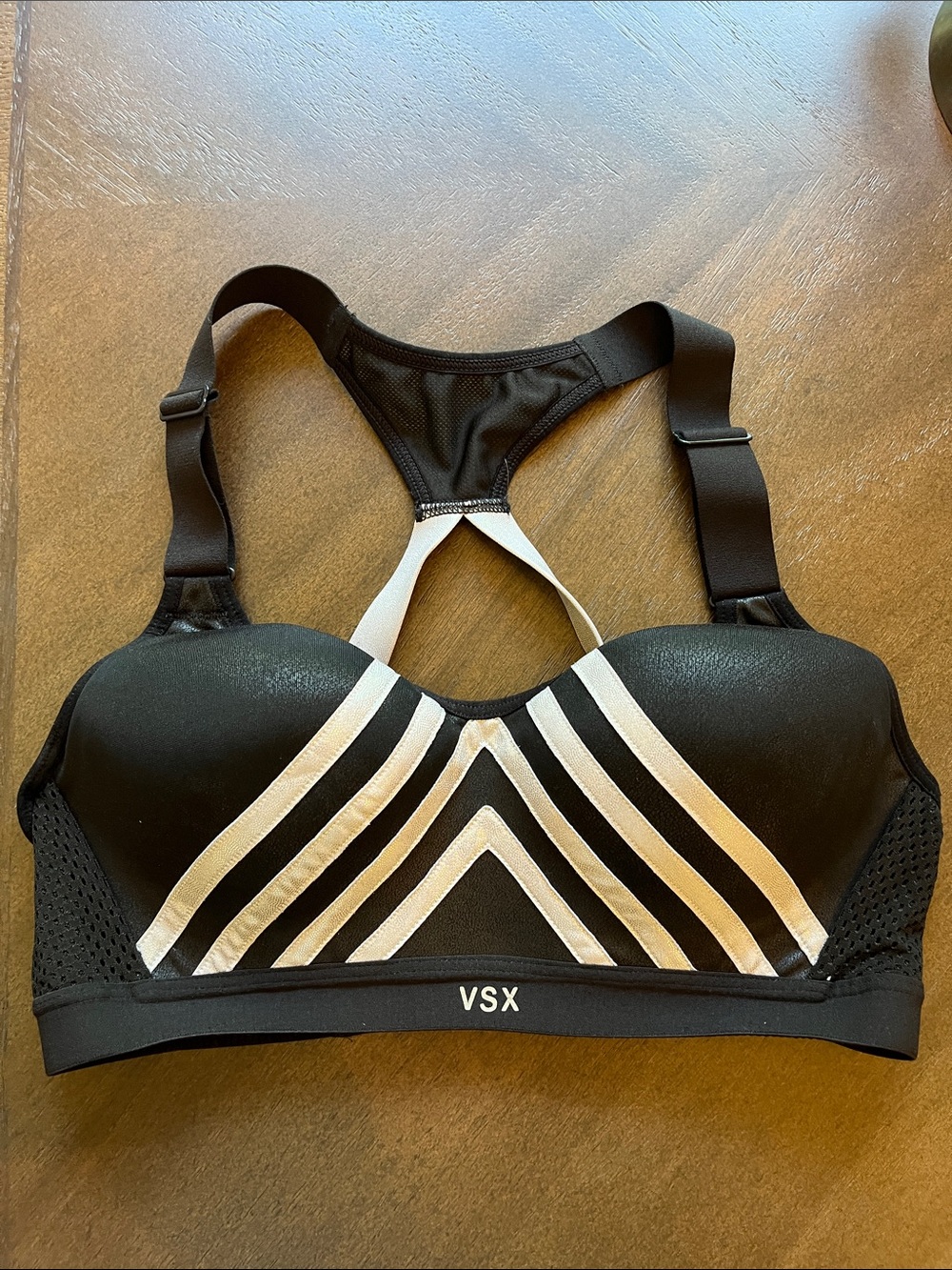 VSX Black Sports Bra with White Chevron Stripes